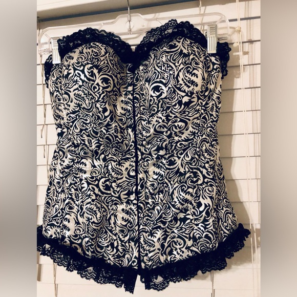 Vintage tapestry Corset with lace & boning by Shirley of Hollywood corset L GUC - Picture 8 of 11